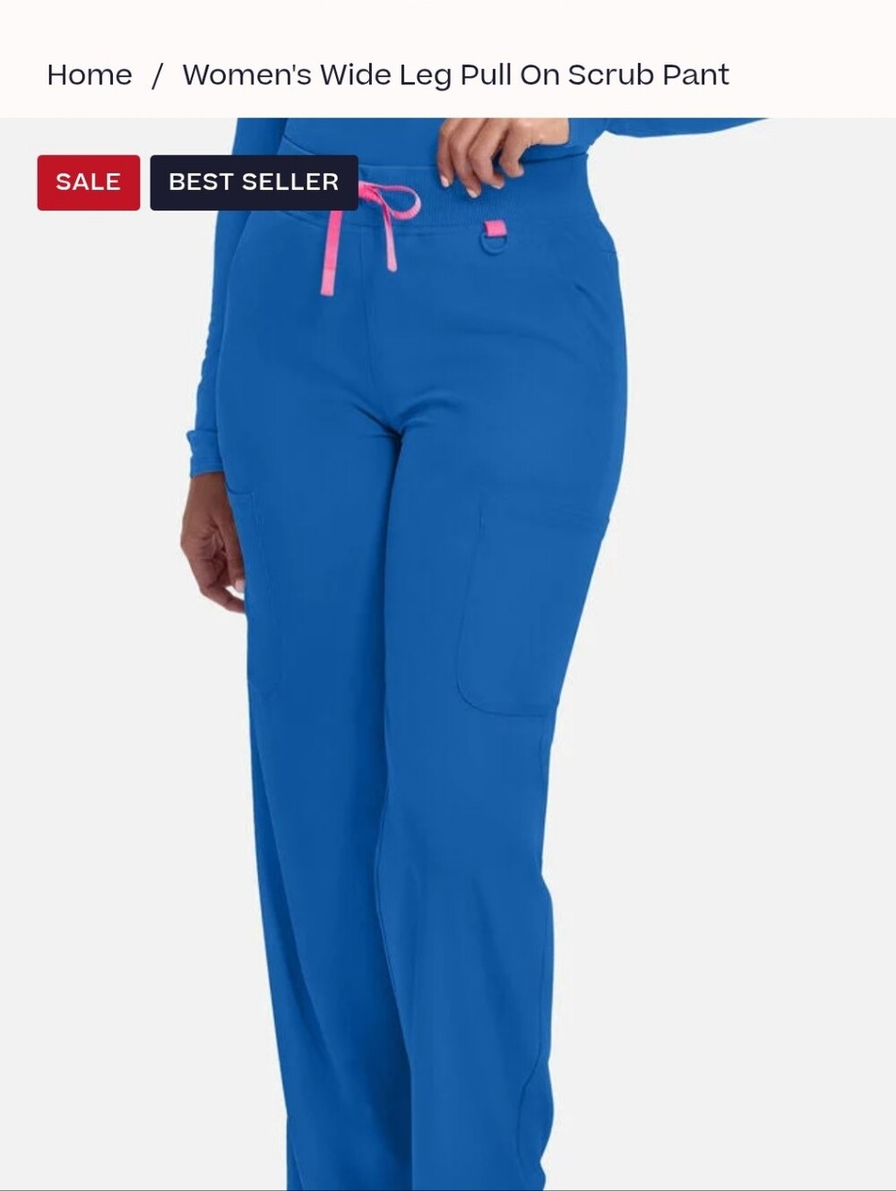Med Couture Women's Wide Leg Scrub Pant in Royal Blue with Pink Drawstring